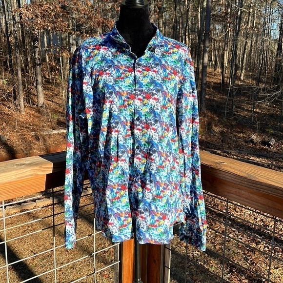 Jared Lang After Hours Brushstrokes Colorful Slim-fit Long Sleeve Dress Shirt L - Picture 1 of 9
